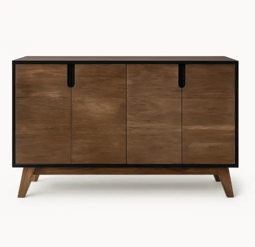 Mueble de guardado laquedo con puertas enchapadas